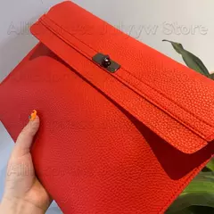 Envelope de couro PU para mulheres, embreagem vermelha, bolsa feminina, padrão de lichia, bolsas de mão simples, vermelho