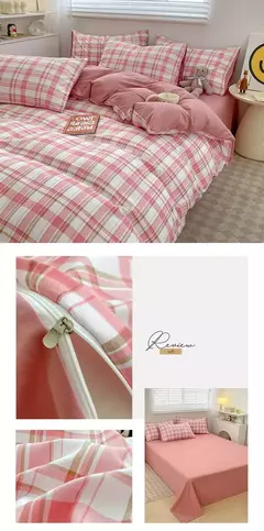 Conjunto de cama estilo xadrez, capa de edredom para pele, lençol fronha, roupa de cama de casa, solteiro, completo, queen, king size na internet