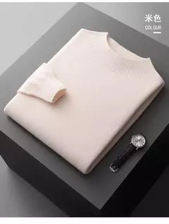 Suéter de caxemira masculino, lã pura, gola semi-alta, pulôver pronto para usar, lazer, primeira linha, novo, outono e inverno - Wolf Magazine