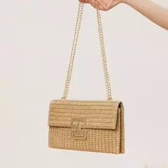 Bolsa de festa com envelope de palha para mulheres, padrão tecer, embreagem dourada, bolsas mensageiro, carteiras de deslocamento diário, moda senhora