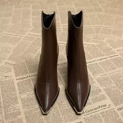2024 inverno salto alto sexy mulheres sapatos de luxo chunky tornozelo chelsea botas moda novo dedo do pé apontado zíper goth bombas sapatos marca - loja online