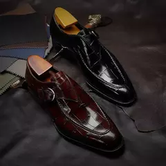 Sapatos de casamento masculino com fivela de couro mocassins da moda, sapato de vestido, biqueira quadrada, formal, elegante, de boa qualidade, casual - loja online