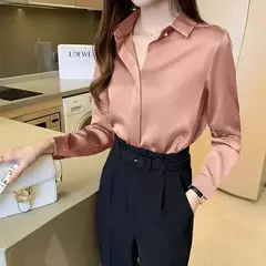Blusa feminina de cetim de seda manga longa, camisa feminina, tops básicos, roupas femininas OL, moda feminina, 2023 - Wolf Magazine