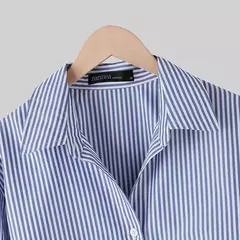 ZANZEA-Blusa feminina listrada de manga comprida, tops de túnica com botões, camisas elegantes, casual e elegante, verão, 2023