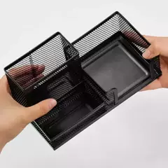 Suporte De Caneta De Metal Criativo, Organizador De Papelaria De Mesa, Suporte De Lápis, Rack De Armazenamento De Arquivo, Caixa De 3 Grelha, Acessórios De Escritório - Wolf Magazine