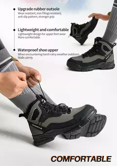 Sapatos de segurança leves impermeáveis masculinos, sapatilha à prova de perfurações, sapato de aço, botas indestrutíveis na internet