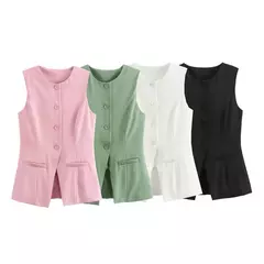 TRAF-Colete de botões sem mangas feminino, jaquetas de verão, colete rosa, streetwear, blusa de moda feminina, branco, 2022 - loja online