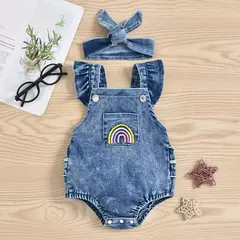 Roupas jeans sem mangas para meninos e meninas, pijama casual triangular rastejante, moda retrô, 2 peças - comprar online