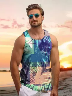Imagem do Tops soltos estilo havaiano masculino, colete de férias lazer, viagem ao ar livre, confortável, casual, estampa do sol