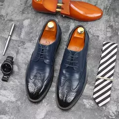 Toe apontado artesanal masculino Oxfords, Sapatos de escritório, Festa de casamento, Homem esculpido Brogue, Sapatos masculinos formais retro - comprar online