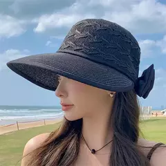 Respirável Sunshade Bow Sunscreen Sun Hat, Simplificado Outdoor Universal, chapéu de palha oco, nova moda coreana, 2024