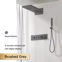 Sistema de chuveiro de bronze preto de luxo wall-mounted led display digital design frio & quente duplo-controle de 4 funções torneira de chuveiro de teto - Wolf Magazine