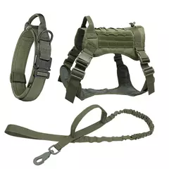 Coleira grande para cães, conjunto militar de arnês e coleira para treinamento de animais de estimação, arnês tático de pastor alemão para cães de todos os tamanhos