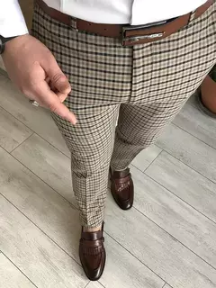 Calça comprida casual slim fit masculina, xadrez 3D, grande, tendência de negócios, europeia e americana, novo, 2023 - Wolf Magazine