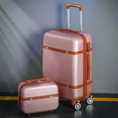 Conjunto de bagagem rolante para mulheres, conjunto de bagagem do trole, mala de viagem universal, saco cosmético, retro, bloqueio combinado, moda, 2pcs - Wolf Magazine