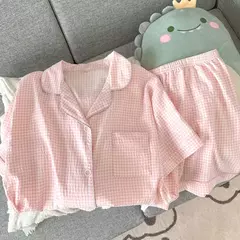 Pijama feminino de manga curta, roupas femininas, shorts de verão, roupas de vento doce, novo, 2 conjuntos - comprar online
