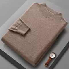 Pulôver de malha de lã de gola meia alta masculino, suéter quente de cor sólida, blusa casual de negócios 100% lã, outono inverno - Wolf Magazine