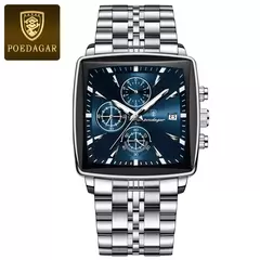 Relógio de pulso esportivo quadrado luxo masculino Poedagar, cronógrafo luminoso impermeável, relógios masculinos de quartzo, relógios de aço inoxidável - Wolf Magazine