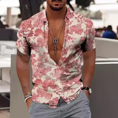 Camisa Havaiana Masculina com Estampa 3D de Coqueiro, Camisa Praia Confortável, Top Manga Curta, Moda Casual, S-6XL