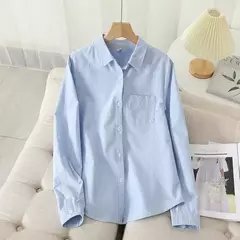 Camisa Oxford feminina casual de algodão, blusa e tops para senhora, camisas listradas brancas e azuis, roupa de boa qualidade, nova, outono 2022