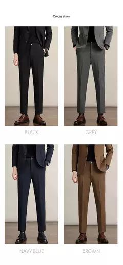 Calça casual justa masculina, cortina avançada, terno formal grosso para escritório, preto, marrom, cinza, azul, outono e inverno - Wolf Magazine
