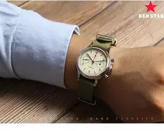 Estrela vermelha 38mm masculino 1963 cronógrafo relógio mecânico piloto com movimento gaivota st1901 força aérea aviação safira ganso 40mm - comprar online