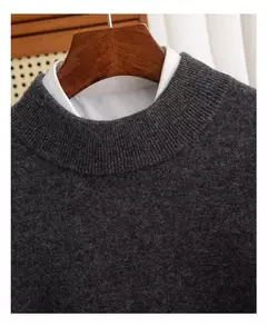 Pulôver de malha de lã de gola meia alta masculino, suéter quente de cor sólida, blusa casual de negócios 100% lã, outono inverno