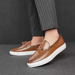 Imagem do Sapatos casuais de couro de verão sapatos de escritório para homens de condução mocassins confortáveis deslizamento em sapatos de moda de festa