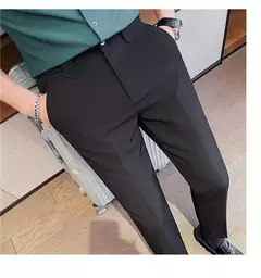 Calça de cintura elástica cor sólida para homens, calça casual slim fit, vestido de festa social, roupas de negócios de alta qualidade na internet