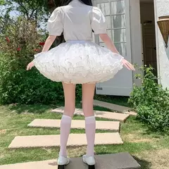 Anágua com babados multi-camadas para mulheres, saia bolha fofa, saia crinolina, sem aro, sem desossada Lolita Puffy Mini Skirt