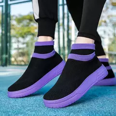 Sapatos masculinos de meias de malha alta, sapatos casuais de casal respirável, tênis de plataforma leve, roxo, plus size, 45, 46, venda quente na internet