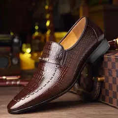 Imagem do Crocodilo padrão couro formal masculino sapatos, sapatos sociais casuais, novo estilo, sapatos de casamento de luxo