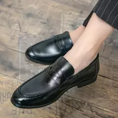 Mocassins de couro genuíno masculino, sapatos de negócios, vestido de noiva, moda casual, centavo, macio