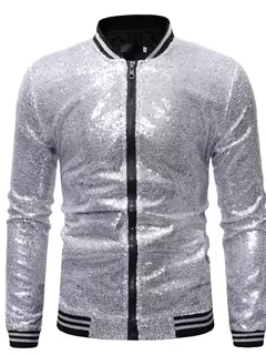 Brilhante Sequins Sparkle Bomber Jacket Homens 2023 Mais Novo Ouro Glitter Listrado Zipper Mens Jaquetas E Casacos Festa Dance Show Roupas - loja online