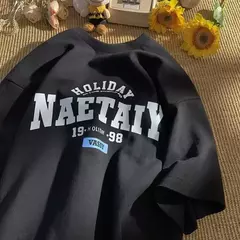 Homens e mulheres com impressão de letras superdimensionada camiseta de manga curta, streetwear hip hop, roupas vintage, camiseta solta - loja online