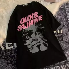 Homens e mulheres com impressão de letras superdimensionada camiseta de manga curta, streetwear hip hop, roupas vintage, camiseta solta - comprar online