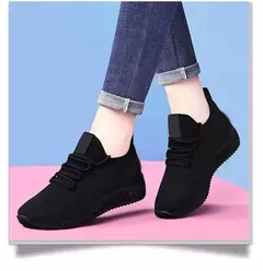 Tênis de plataforma antiderrapante respirável para mulheres, sapatos casuais, tênis de corrida coreano, preto, novo, moda, outono, 2024 na internet