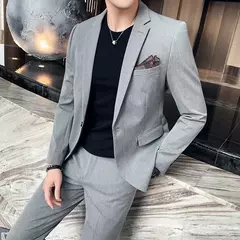 (Blazer + calças) high-end marca formal negócios xadrez terno dos homens noivo vestido de casamento cor sólida palco desempenho smoking S-7XL