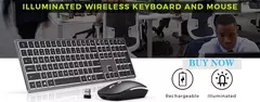 Combo de teclado e mouse sem fio, retroiluminado RGB, letras iluminadas recarregáveis, tamanho completo ergonômico, modo de suspensão, 2,4 GHz