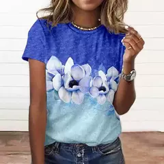 Camiseta explosiva estampada em girassol 3D para mulheres, gola redonda, fosca, flor, moda, novo produto, 2024 na internet