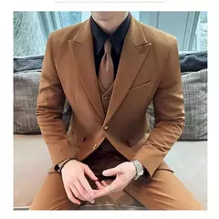 Terno masculino de negócios e lazer de três peças, noivo e melhor homem, jaqueta de casamento, colete e calças, 4 temporadas, 2024 na internet