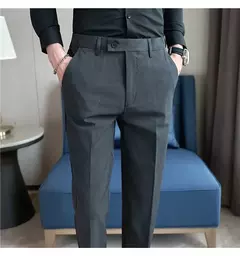 Calça de terno quente de pelúcia masculina, calça monocromática, cintura elástica, formal, negócios, fina, escritório, social, vestido, outono, inverno, 2023