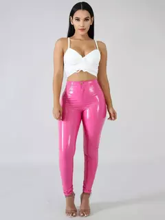 Látex falso PU couro push-up cintura alta calça feminina, calça lápis, monocromática, sexy, feminina, outono, inverno - comprar online