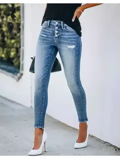 Amazon shein denim cintura magra lápis jeans feminino franja design danificado transfronteiriço temu tecido fino comprimento médio da cintura - comprar online