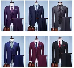 Monocromático Terno de escritório formal, vestido de casamento do noivo, blazer de marca high-end, calças colete, S-6XL, conjunto de 3 peças, vestido de festa