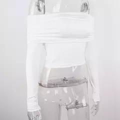 Mulheres fora do ombro manga comprida, tops e blusas finos, malha Ruched Crop Tops, camisas sexy e elegantes, verão, outono, feminino, Y2K - loja online