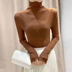 Blusa de renda de gola alta para mulher na primavera outono moda de manga comprida fina gaze roupas transparente - comprar online