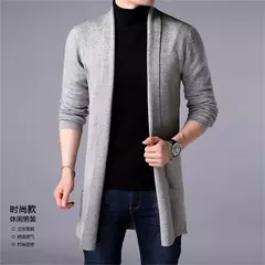 Masculino estilo longo lã camisola x-long malha suéter casacos de cor sólida sweatercoat masculino malha cardigan - loja online