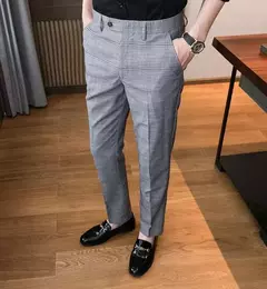 Xadrez masculino anti-rugas calças cortadas, roupas de grife casual, terno masculino reto, verão, fino, barato, designer, cheque, 9 na internet