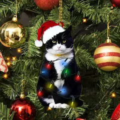 Pingente De Natal De Acrílico Gato Preto, Xmas Tree Hanging Animal Ornamentos, Decoração De Festa De Casa, Casamento, Ano Novo